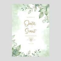 beautiful green leaves watercolor wedding invitation card template vector