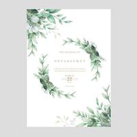 beautiful green leaves watercolor wedding invitation card template vector