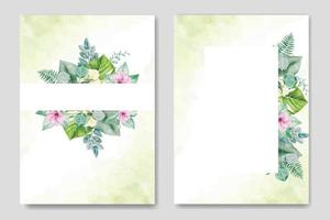 watercolor tropical leaves wedding invitation card template vector