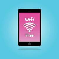 Smartphone with a signal icon on the screen vector flat illustration on blue background. Vector internet and network concept