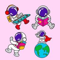 astronauta dibujos animados colocar, animación , plano diseño, galaxia , vector