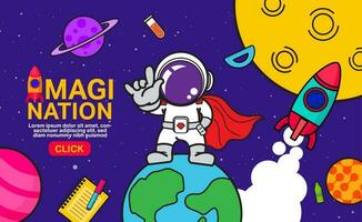 imagination, back to school, creativity, space banner design, vector banner illustration