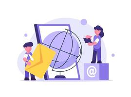 E-mail marketing and promotion,Ecommerce business concept,Characters sending advertising mails and promotional offers with sales and discounts vector