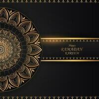 Ramadán redondeado tarjeta negro y oro diseño vector