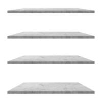 4 concrete shelves table isolated on white background and display montage for product. photo