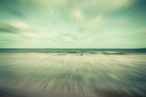 Abstract motion blurred sea and blue sky clouds vintage. photo