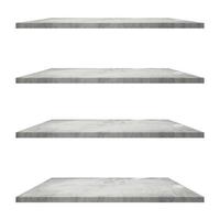 4 concrete shelves table isolated on white background and display montage for product. photo