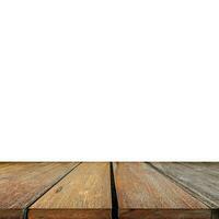 Empty wooden table top on isolated white, Template mock up for display of product. photo