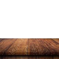 Empty wooden table top on isolated white, Template mock up for display of product. photo