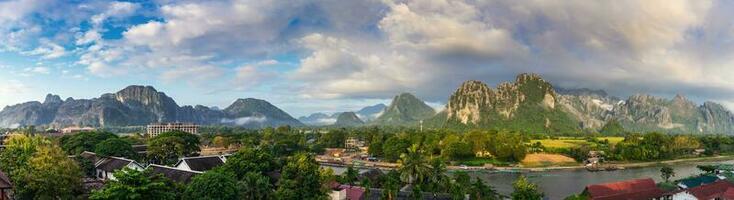 Panorama viewpoint and beautiful landscape at Vang Vieng, Laos. photo