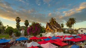 Landscape and sunset at Night market in Luang Prabang, Laos. photo