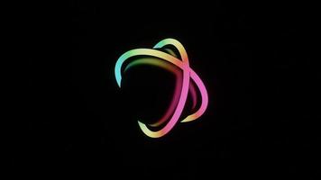 lus video van kleurrijk ringen roterend in de omgeving van 3d zwart gebied voorwerpen