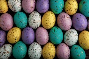 Hand painted pastel colored Easter eggs background. Happy Easter greeting card or invitation. photo