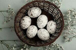 Hand painted pastel colored Easter eggs background. Happy Easter greeting card or invitation. photo