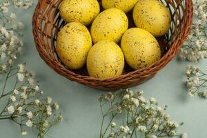 Hand painted pastel colored Easter eggs background. Happy Easter greeting card or invitation. photo