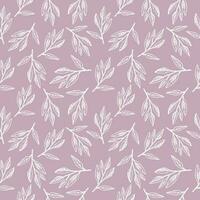 Cute seamless repeating pattern with sage branch on a light lilac background, floral motif. Hand drawn leaves in a pattern for design, textile, wrapping paper and packaging design.Vector vector