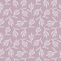 Cute seamless repeating pattern with sage branch on a light lilac background, floral motif. Hand drawn leaves in a pattern for design, textile, wrapping paper and packaging design.Vector vector