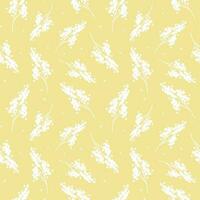 Cute seamless repeat pattern with mimosa flowers on yellow background, fresh spring floral motif. Acacia pattern in pattern for textile, wrapping paper and packaging design. vector