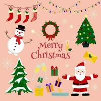 Set Christmas decorations, characters vector