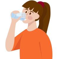 Woman drinking water from a glass,holding it in her hands.The concept of drinking a large amount of water with health benefits.Healthy lifestyle. vector