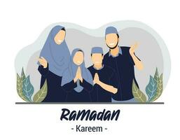 musulmán familia saludo ramadhan eid Alabama fitr vector