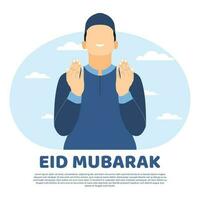 musulmán hombre Orando deseando contento eid Alabama fitr vector