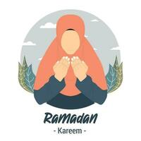 Women muslim pray gesture greeting ramadan kareem vector