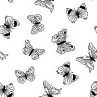 Seamless pattern with doodle butterflies. Hand drawn vector background with insects, line illustration, entomological collection