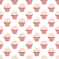 Seamless pattern with delicious cupcakes in cartoon style. Vector background with sweets, dessert, pastries on white background
