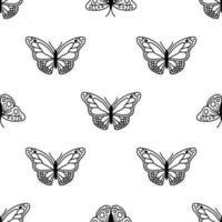 Seamless pattern with doodle butterflies. Hand drawn vector background with insects, line illustration, entomological collection