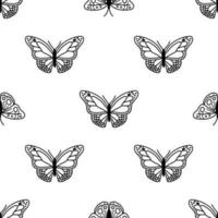 Seamless pattern with doodle butterflies. Hand drawn vector background with insects, line illustration, entomological collection