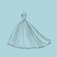 Sketch of a wedding puffy dress on a mannequin. Sketch of an evening long dress vector