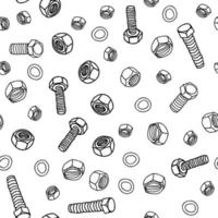 Vector seamless pattern with nuts and hex bolts on white background. Great for fabrics, wrapping papers, wallpapers, covers. Doodle style illustration in black ink.