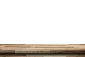 Empty wood table on isolate white background and display montage with copy space for product. photo