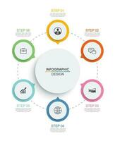 Infographics circle timeline with 6 number data template. Vector illustration abstract background.