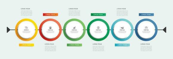 Infographics circle timeline with 6 number data template. Vector illustration abstract background.