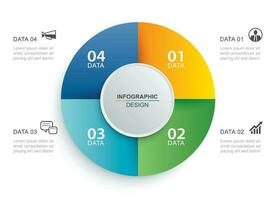 Infographics circle timeline with 4 number data template. Vector illustration abstract background.