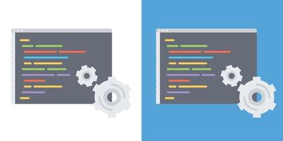 Flat vector design of computer programming or developing software or game, illustration with coding symbols and programming windows, vector illustration of code, optimization, programming, develop