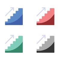 Up the ladder icon, progress icon, Growing bars graphic with rising arrow icon, stairs with arrow icons in multiple colors vector