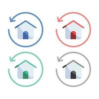 casa girar icono, casa en circular flechas, hogar con flecha icono, hogar renovación vector icono, actualizar casa íconos en múltiple colores