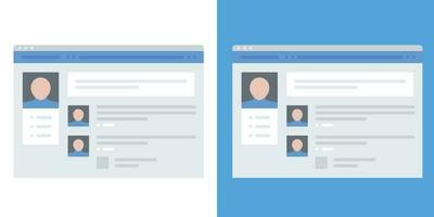 Flat vector design of  Web page interface design, web user, windows frame search. Web design and web development concept, Profile page, vector illustration of social, network, page, interface, website