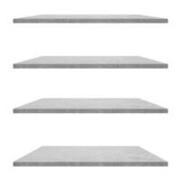 4 concrete shelves table isolated on white background and display montage for product. photo