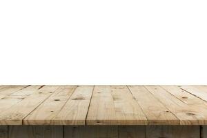 Empty wood table on isolated white background with display montage for product. photo