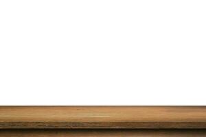 Empty wood table on isolate white background and display montage with copy space for product. photo