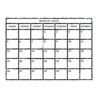 calendar March 2023 - vector illustration sketch hand drawn with black lines, isolated on white background