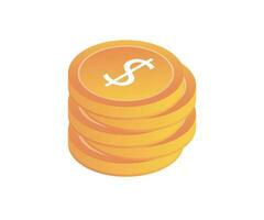 Isometric style icon of pile of dollar coins isolated on white background vector