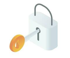 Isometric style icon of lock and key isolated on white background vector