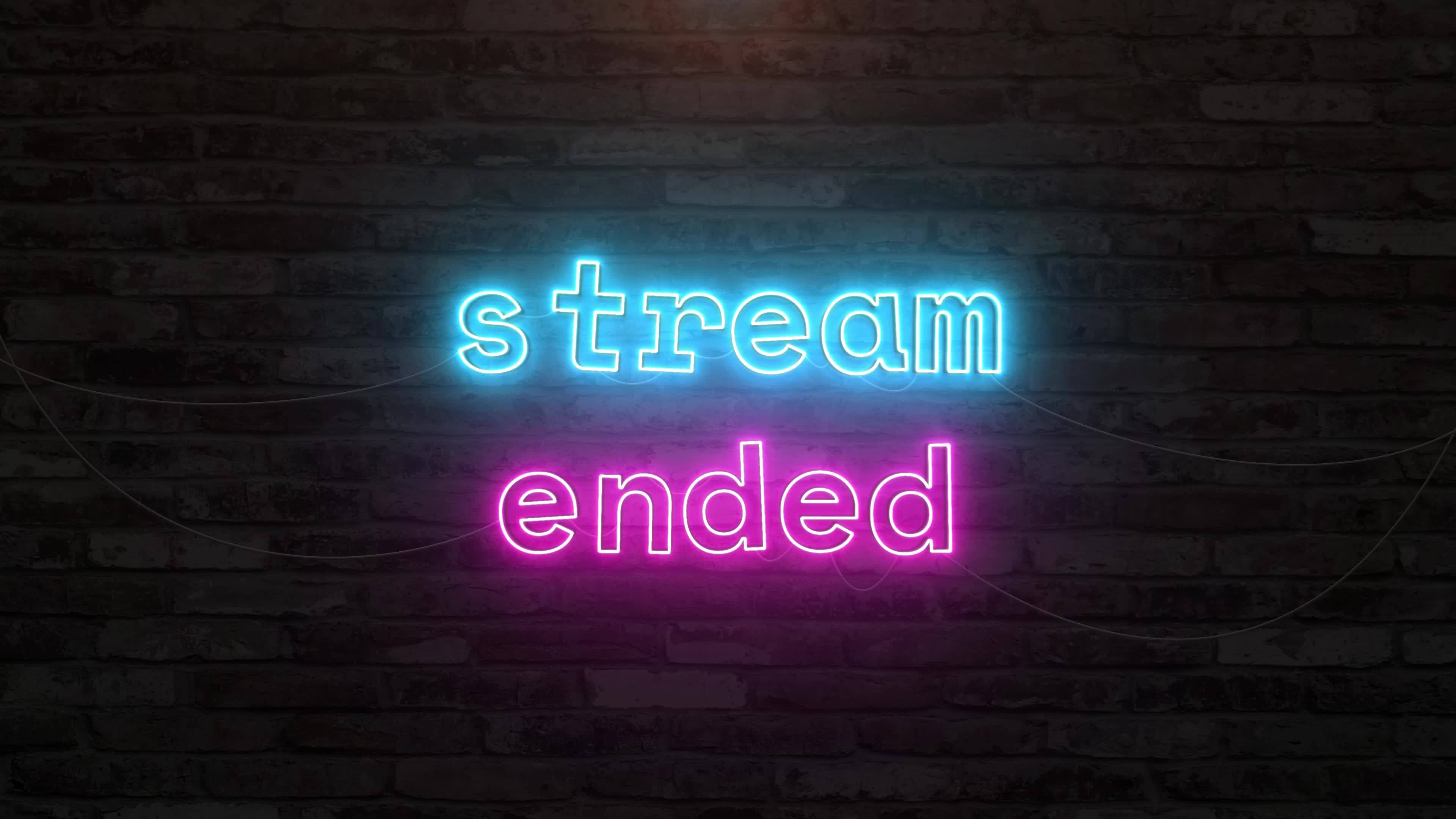Stream ended with neon text effect in wall background seamless looping