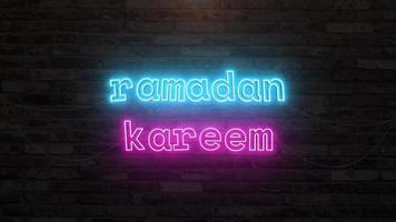 Ramadan kareem with neon text effect in wall background. Seamless looping video