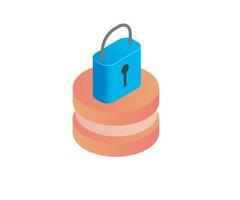 Isometric style icon of server security with padlock isolated on white background vector